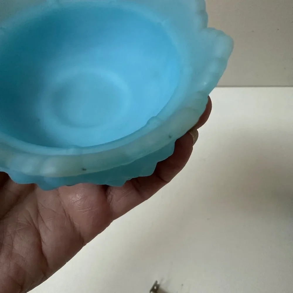 Fenton Blue Satin Glass Hobnail Fairy Lamp 2 Piece Votive Candle Holder 4.5